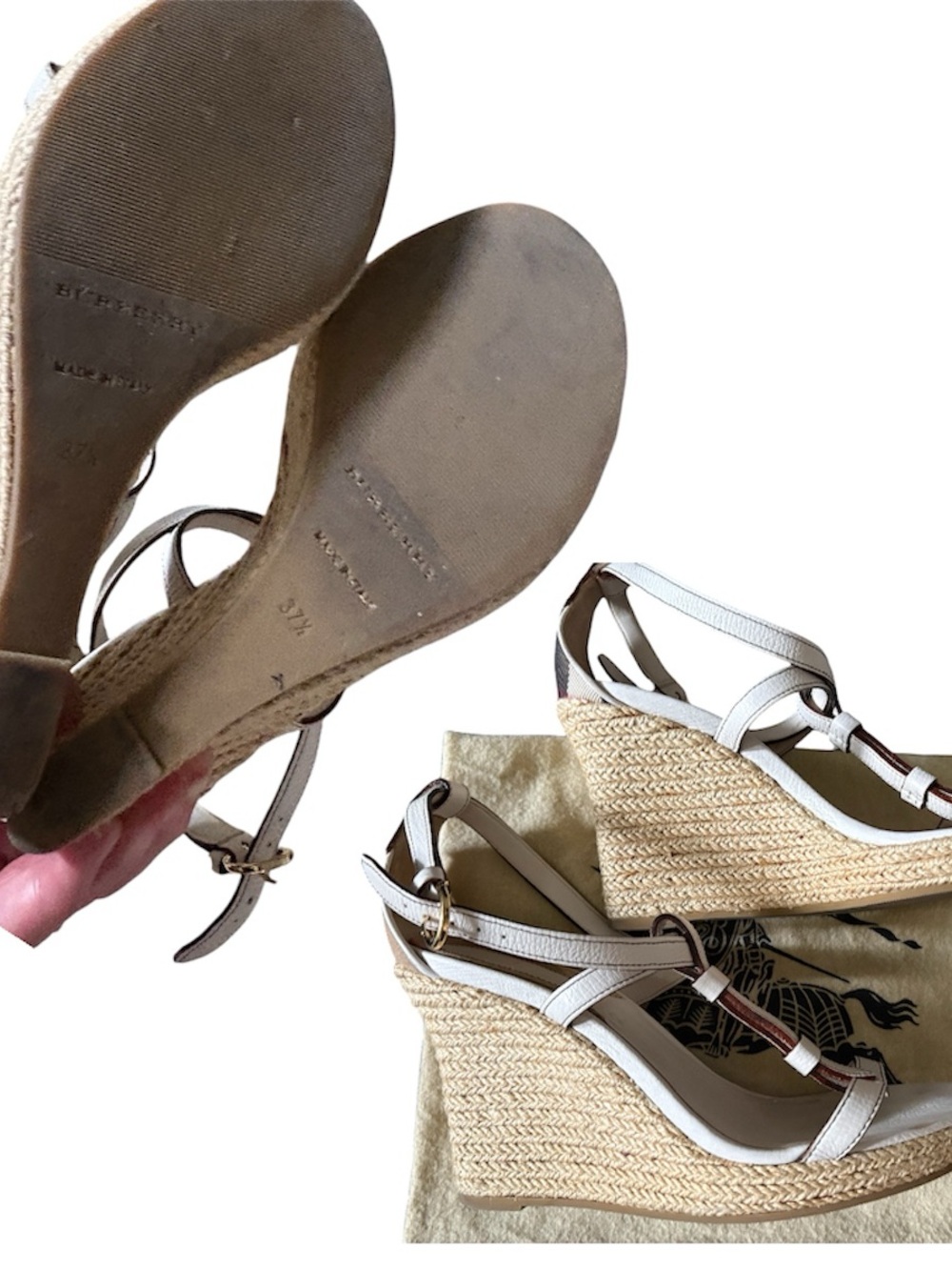 Burberry White Leather T-Strap Ankle-Strap Espadrilles - Picture 3 of 3